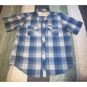 Orvis Mens XL Blue Plaid Short Sleeve Button Down Shirt Polyester 1369167